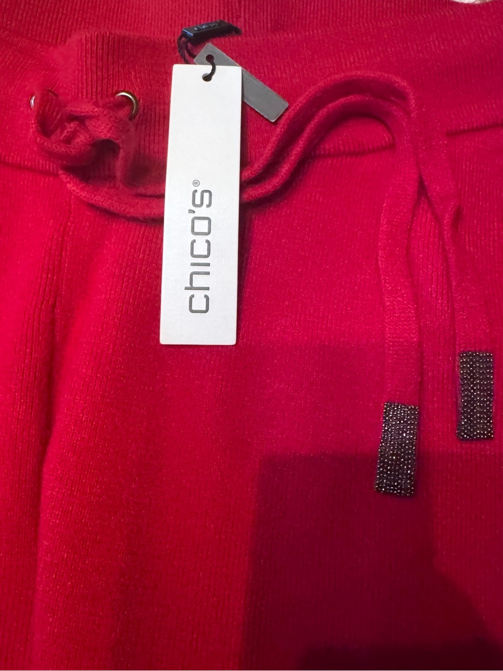 Chico's Carmine Red Knit Pant with Jeweled Drawstring